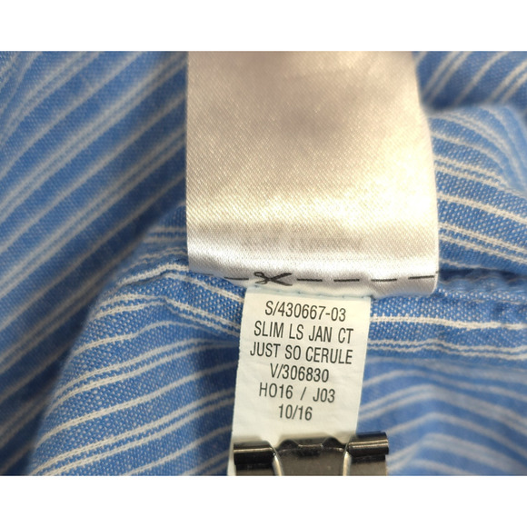 Old Navy Oxford Button Down Shirt Linen Blend Slim Fit Men S Stripe White Blue - Picture 9 of 11